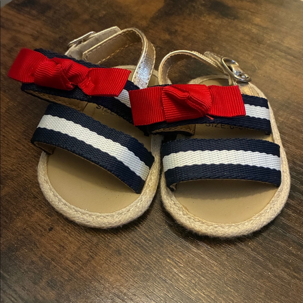 (New born)Navy and Red Baby Sandals with Bow